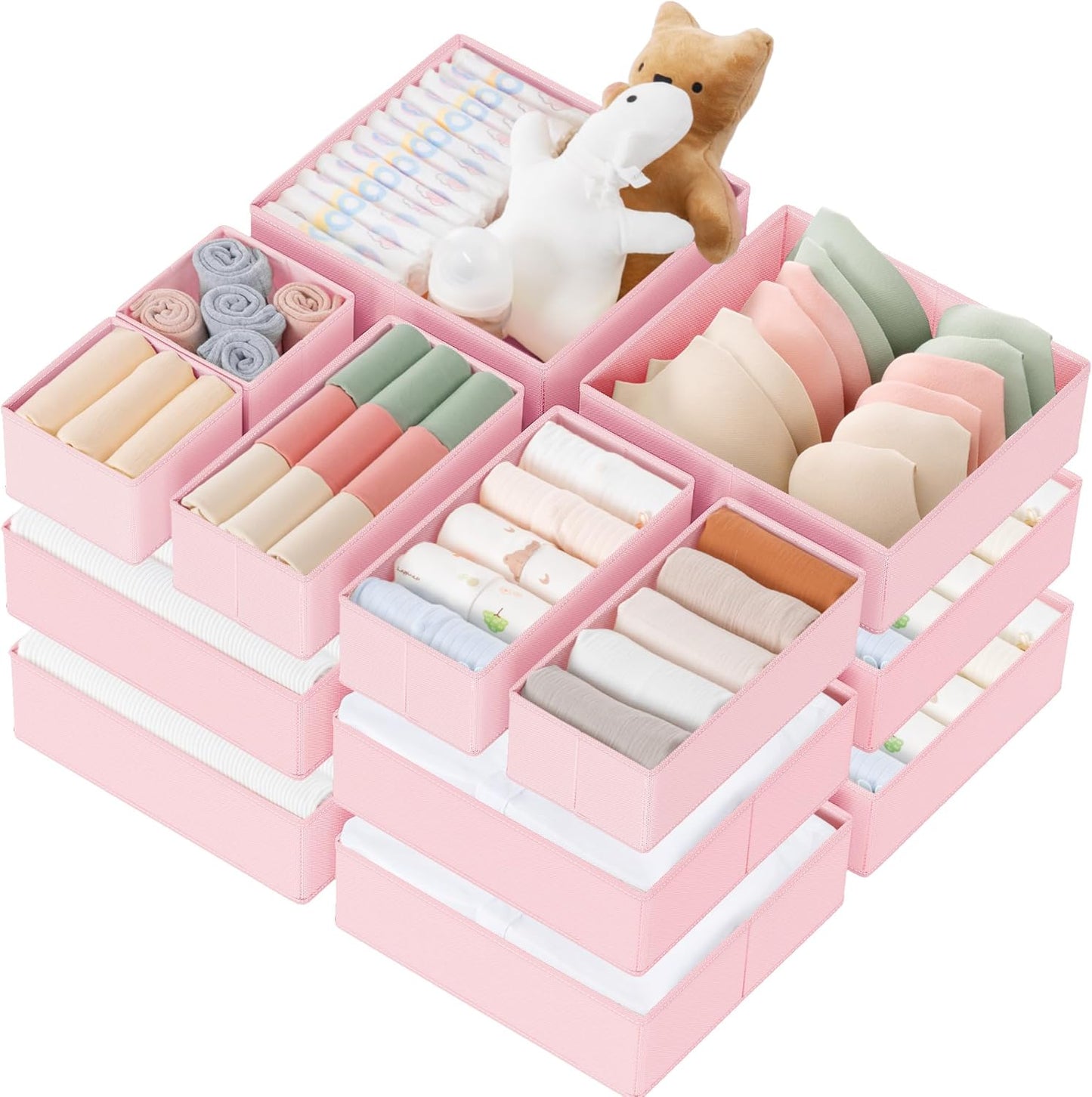 Criusia Drawer Organizer Clothes, 10 Pack Dresser Organizer for Baby Clothes, Underwear, Sock- Foldable Closet Organization and Storage Dividers Bins for Nursery, Bedroom (Beige)
