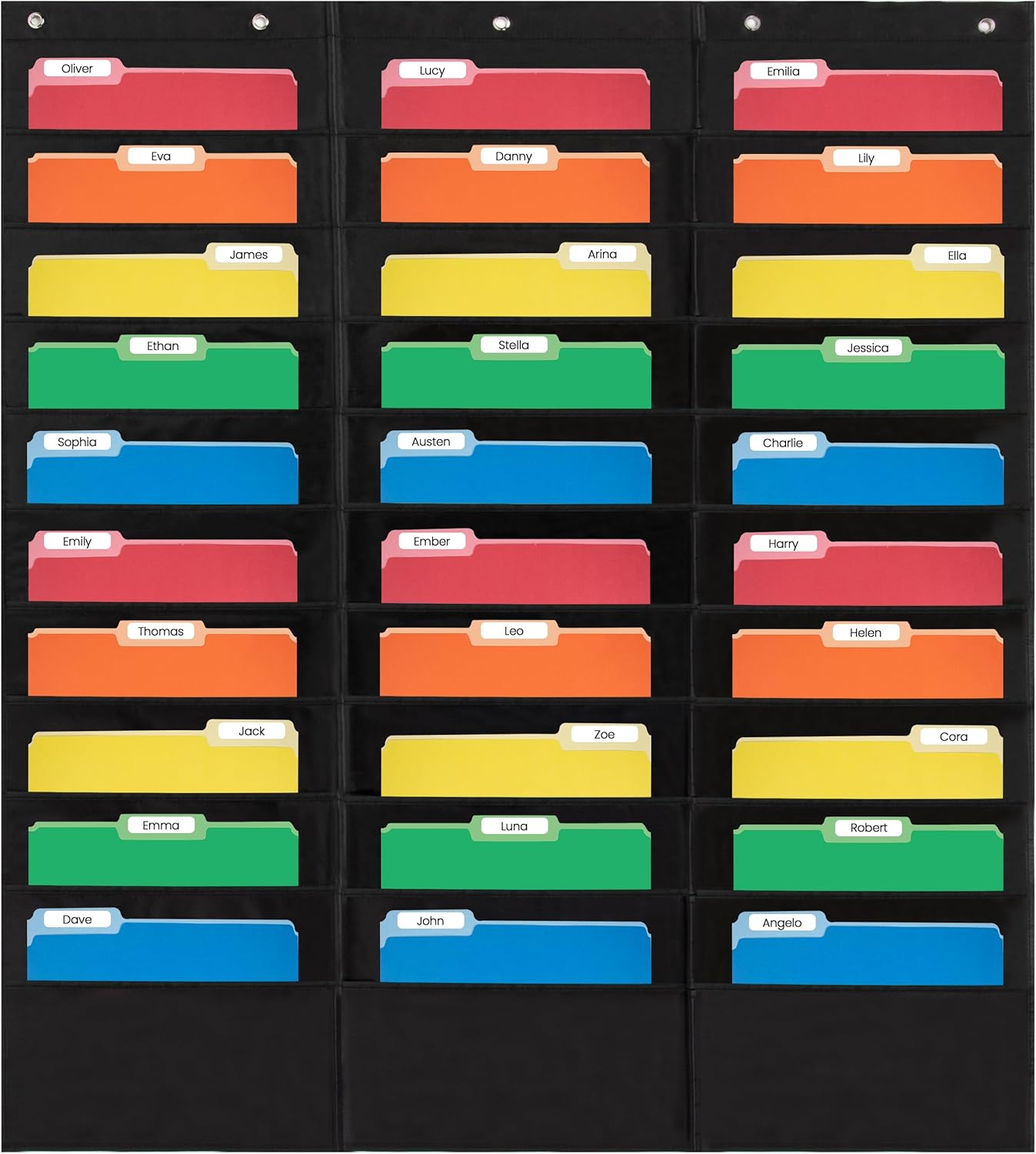 Essex Wares - 7 Pocket File Pocket Chart, Black, Tall - Versatile Wall Hanging File Folder Organizer for Classroom, Office, Home, and More - Wall Folder Organizer - 7 Pockets