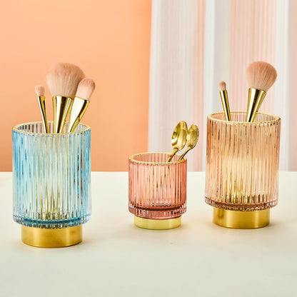 Makeup Brush Holder Organizer,Toothbrush Holders,Desk Pen Pencil Holder,Multifunctional Vintage Glass Brush Cup（L/Green/A3-6-US）