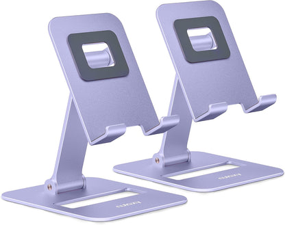 Nulaxy 2 Pack Dual Folding Cell Phone Stand, Fully Adjustable Phone Holder for Desk, Compatible with iPhone 17 16 15 14 13 12 11, Nintendo Switch, All Phones, Black & Rose Gold