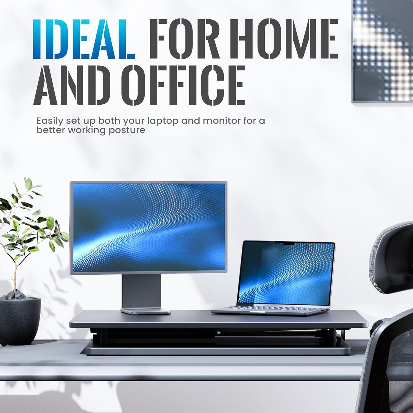 Standing Desk Converter, 25.16" × 15.75" Height Adjustable Laptop Stand for Desk, Sit Stand Monitor Stand, No Assembly Required for Home and Office Use (Black)