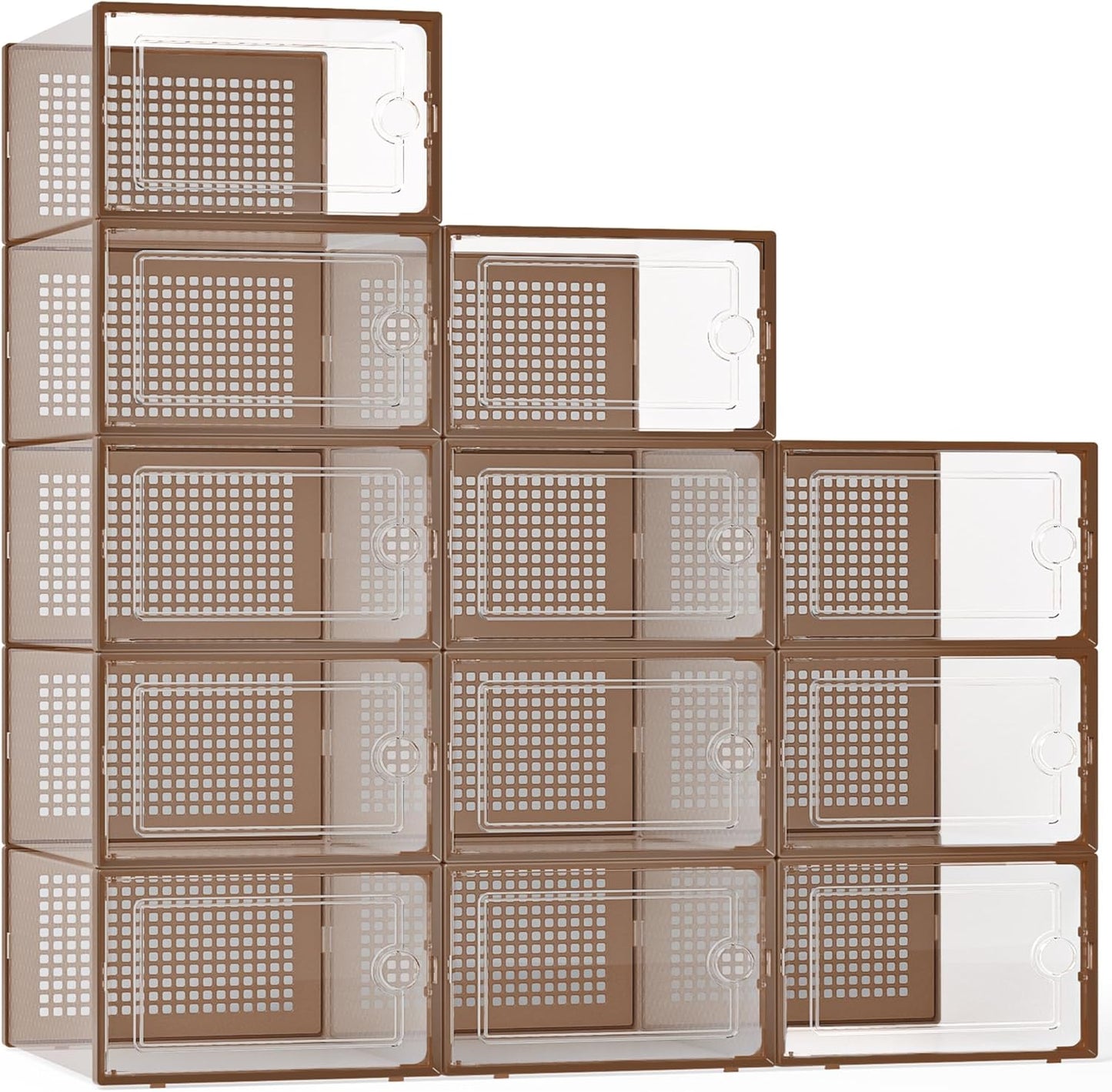 Kuject X-Large Shoe Storage Boxes Organizers Clear Plastic Stackable 12 Pack, Shoe Rack & Holder Substitute, Sneaker Containers, Toy Storage Organizer Bins for Entryway, Closet, Under Bed, Black