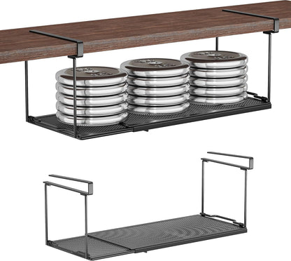 1 Pack Expandable Under Cabinet Shelf, Under Shelf Basket with 0.94 Inches Thick Clips for Kitchen Cupboard, Metal Hanging Under Desk Basket for Laundry Room, Cabinet, Shoe Rack