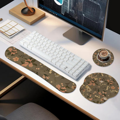Ergonomic Keyboard Mouse Pad Wrist Rest Support Set for Laptop/Computer/Desktop,Memory Foam Hand Rest Wrist Cushion for Gaming/Office,Lightweight Comfortable & Pain Relief (Flowers)