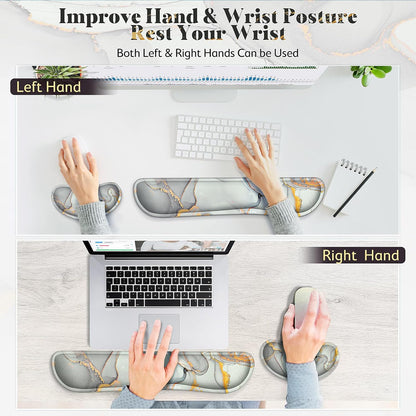 Gimars Upgrade Enlarge Silky and Superfine Fabric Gel Memory Foam Keyboard Wrist Rest Set, Ergonomic Keyboard Mouse Wrist Support for Typing Pain Relief, Comfort for Office, Gaming, Computer