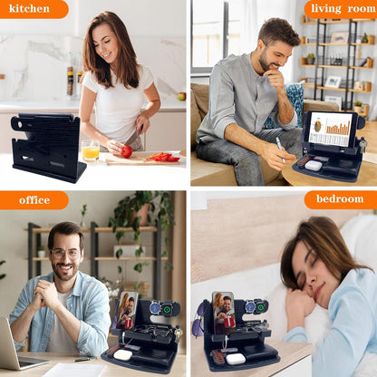 VEIYAILU Gifts for Men Women Dad Husband Boyfriend Wood Phone Docking Station Nightstand Organizer for Men Birthday Gifts (Dark Brown)