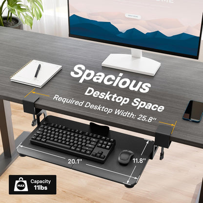 BONTEC KMT01 Under Desk Keyboard Tray, Pull-Out Keyboard & Mouse Platform with C-Clamp, 25.6 x 11.8 in Space-Saving Ergonomic Slide-Out Drawer, Black