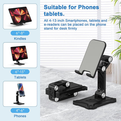 Foldable Phone Stand Desk for Samsung Galaxy S26 S25 Ultra Plus S23 S24 A14 A54 5G A15 A13 A53 S22 S21 FE S20 A03s A23,iPad iPhone 16 15 Cell Phone Holder Height Adjustable Tablet Cradle Desktop Dock