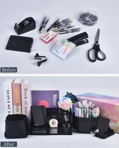 LXEVIHK 21Pcs Pink Desk Organizers and Accessories With Mesh Desk Organizer and 360°Rotating Pen Holder and a Lot of Office Pink Office Supplies Beautifully Presented in a Gift Box