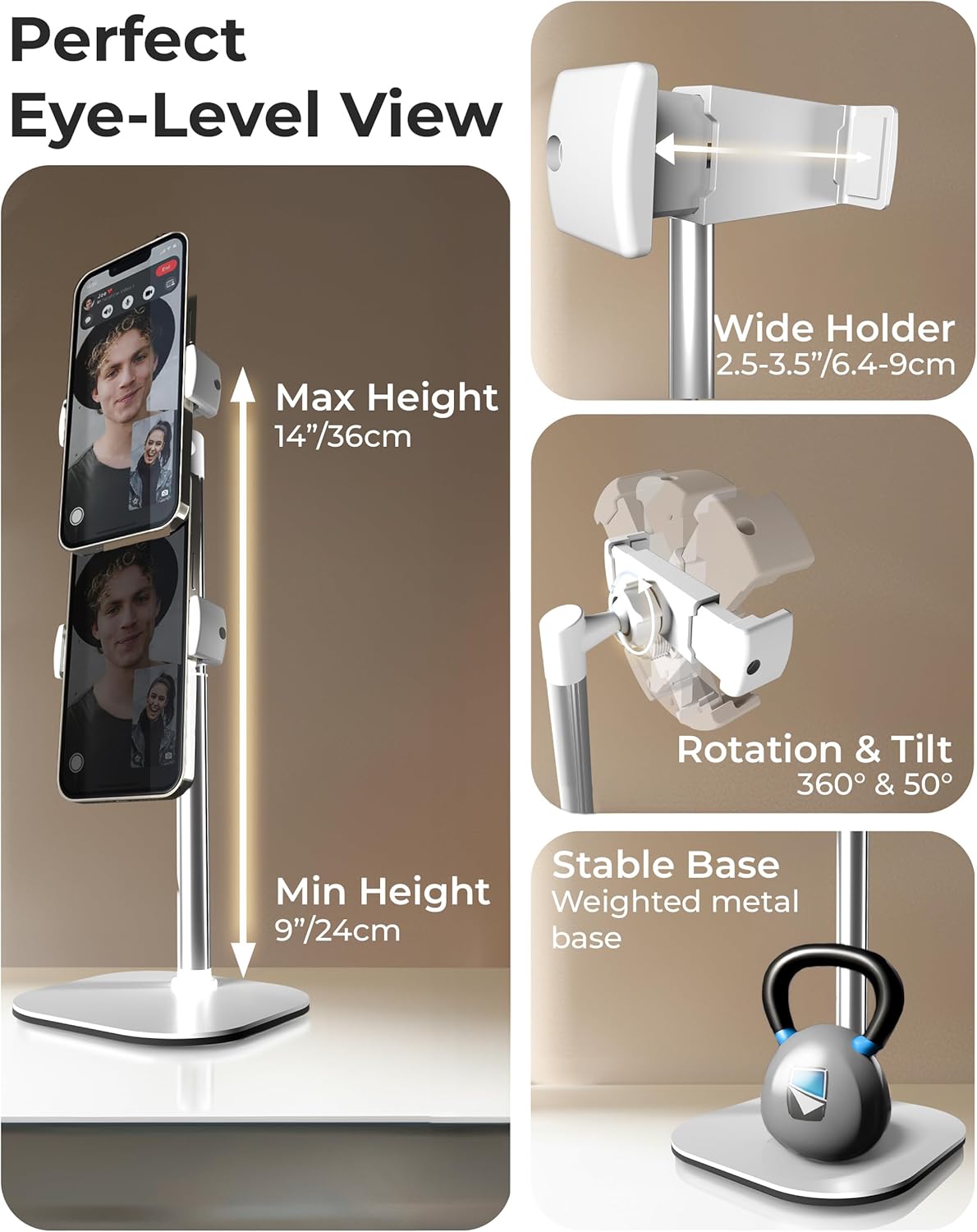COOPER ChatStand, Adjustable Cell Phone Stand for Desk, Phone Stand for Recording, iPhone Holder for Filming, Small iPhone Tripod, Soporte para Celular, Fits Samsung, Android, (Night Black)