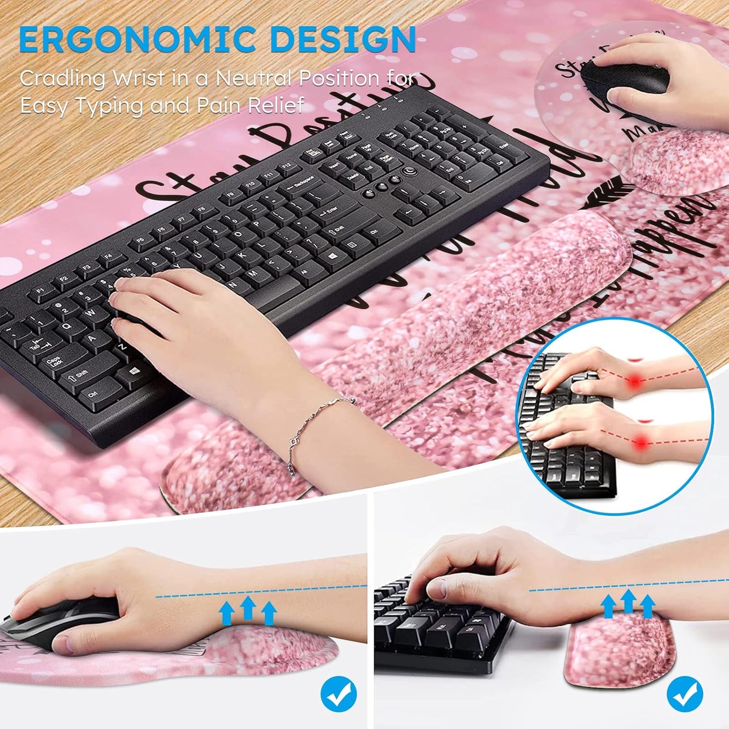 iCasso Desk Mat, Gaming Mouse Pad Wrist Support Set,4in1 XXL Large Mousepad + Keyboard Wrist Rest+Mouse Wrist Rest+Coaster Set with Ergonomic Design for Home Office Table Computer-Penoy