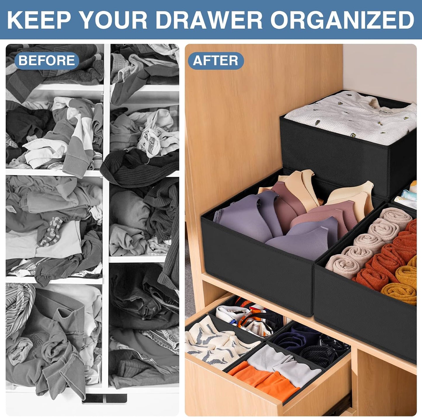 Criusia Drawer Organizer Clothes 12 Pack, Dresser Organizer for Nursery Bedroom Closet Organization and Storage - Baby Clothes Organizer Bins - Drawer Divider for Sock Underwear Bra Ties (Grey)