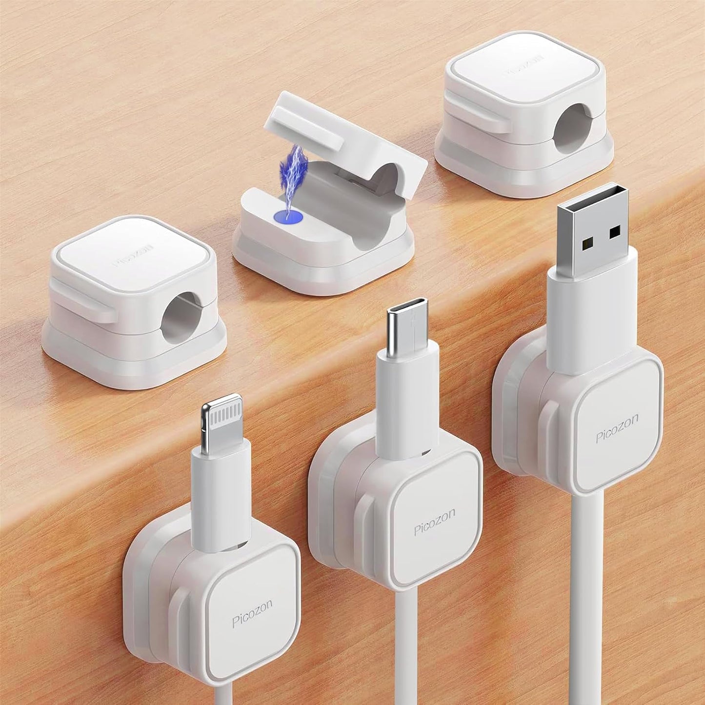24 Pack Magnetic Cable Clip Organizer Cord Holder, Picozon Adhesive Cable Management, Wire Phone USB Charger Cable Holder, Keeper Organizer for Office Home Desktop Table - White