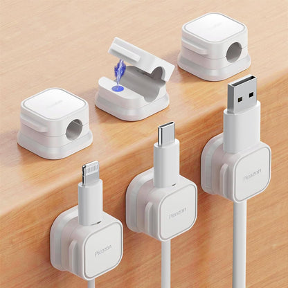 24 Pack Magnetic Cable Clip Organizer Cord Holder, Picozon Adhesive Cable Management, Wire Phone USB Charger Cable Holder, Keeper Organizer for Office Home Desktop Table - White