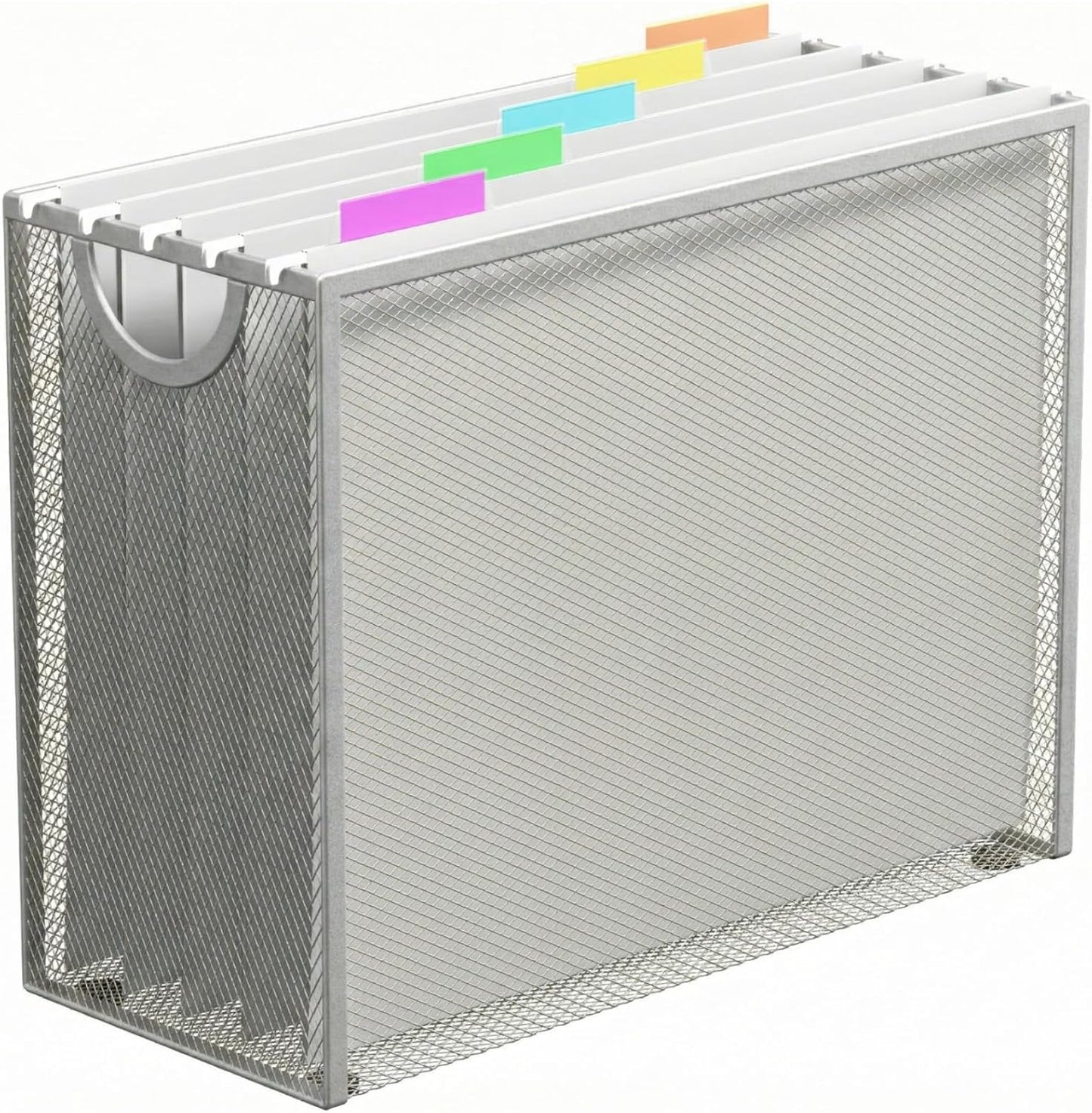 Hanging File Organizer, Letter-Size File Holder Filing Box with 5 Hanging Folders, Metal Mesh Desk File Folder Storage(No Assembly Required) (with 5 Grey Folders)