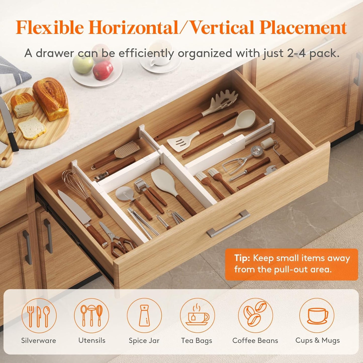 Lifewit 5 Pack 4" High Drawer Dividers 28-43.5cm/11-17" Adjustable Drawer Organizer for Clothes/Utensils, Expandable Drawer Separator in Dresser/Kitchen/Bedroom/Office Organization & Storage White