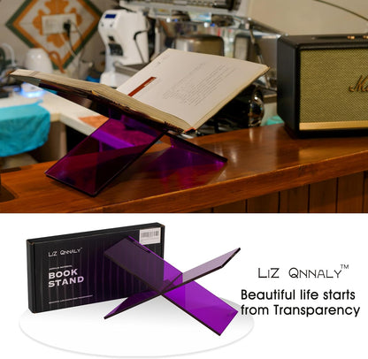 Large Clear Acrylic Book Stand - Perfect for Displaying Open Books on Your Coffee Table - Ideal for Bibles, Cook Book, Guest Books, Magazines, with a Lucite Paperweight(Marble Pattern)