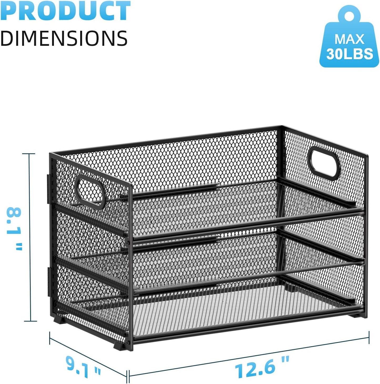 Marbrasse 3 Tier Paper Organizer Letter Tray, Mesh File Organizer with Handle, Paper Sorter Desk Organizer for Home Office Supplies