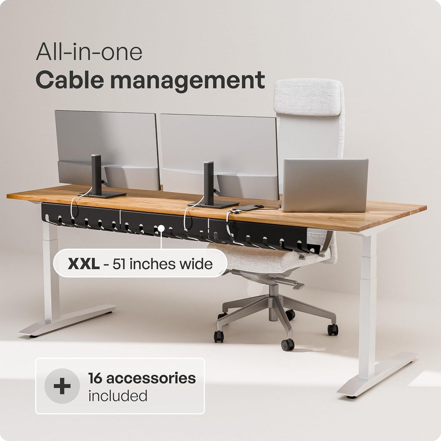 PAMO Cable Management Under Desk for Easy mounting Under-Table I Set of 2 - with 10X Cable Ties I Desk Organizer for Office/Home Office Table Thoughtful Cable Tray Holder