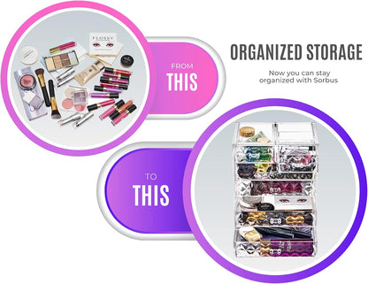 Sorbus Acrylic Makeup Organizer Set, 6-Drawer Vanity & Countertop Cosmetic Storage with Small & Wide Drawers, Clear Makeup Storage for Brushes, Lipsticks, Jewelry – Holiday Gift for Women & Teens