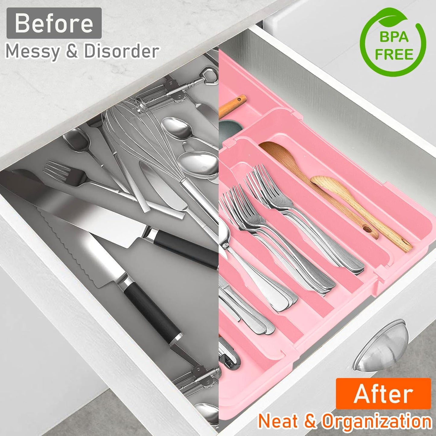 Spaclear Silverware Organizer - Expandable Kitchen Drawer Organizer, Utensil Drawer Organizer, Adjustable Plastic Flatware and Cutlery Holder, Kitchen Organizers Storage for Forks Knives, Black