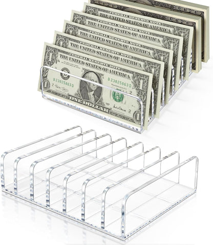 Vowcarol 2 Packs Acrylic Mail Organizer 7 Slots Cash Tray for Desk - 7 Slots File Organizer Clear Desktop Bill Divider Holder, Envelope Holder, Transparent Countertop Mail Holder