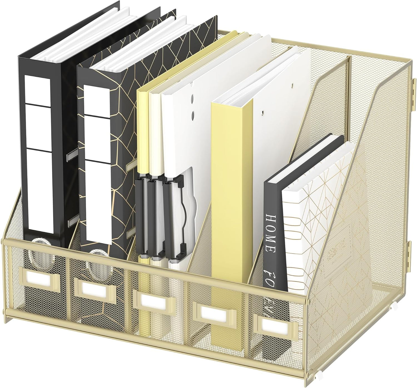 DALTACK 5 Vertical Compartments Magazine File Holder, Binder Organizer, Metal Desk Organizers for Office Home School Classroom Organization, Black
