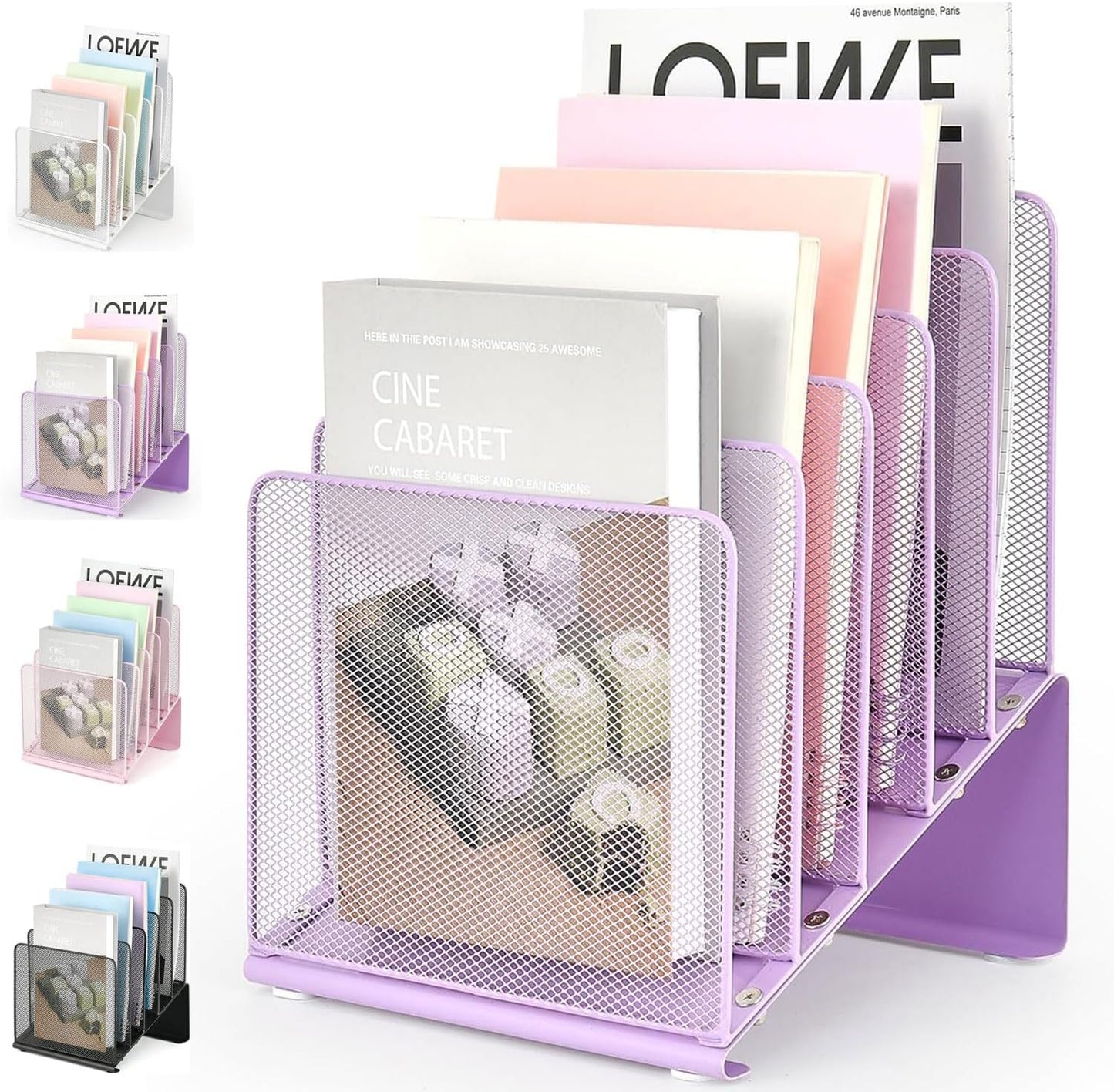 LEKETREE File Organizer for Desk, File Folder Organizer with 5-Section Vertical Rack, Suitable for Home Office Document Organization and Storage(Black)