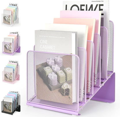 LEKETREE File Organizer for Desk, File Folder Organizer with 5-Section Vertical Rack, Suitable for Home Office Document Organization and Storage(Black)