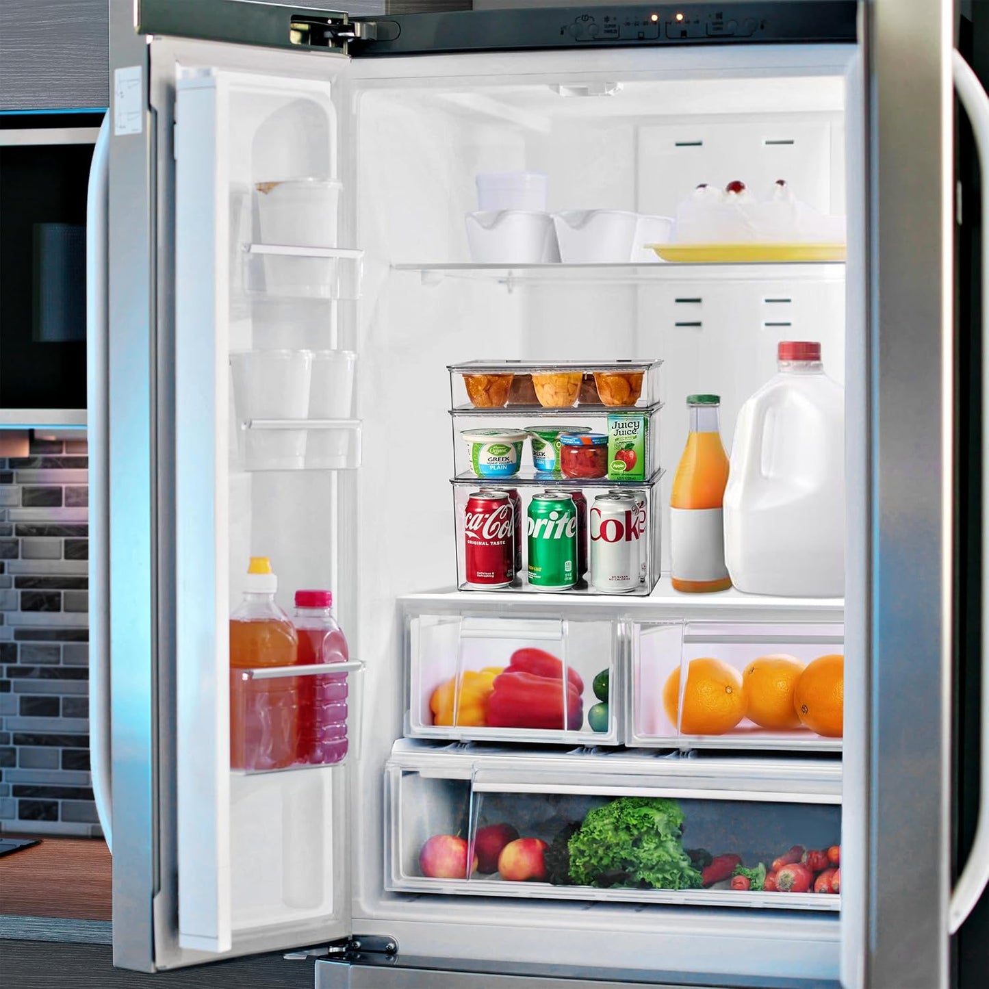 Sorbus Fridge Organizer & Pantry Storage with Lids- Clear Plastic Freezer Organizer Bins- MultiPurpose & Versatile Stackable Cabinet Organizers- Cosmetics,Office Supplies,Food Snack Organizers- 2 Pack