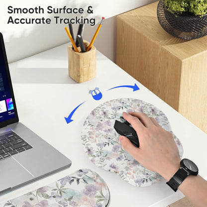 Ergonomic Keyboard Mouse Pad Wrist Rest Support Set for Laptop/Computer/Desktop,Memory Foam Hand Rest Wrist Cushion for Gaming/Office,Lightweight Comfortable & Pain Relief (Flowers)
