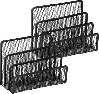 2 Pieces Desk Mail Organizer, Metal Mesh Small File Holders Letter Organizer, Bill/Document/Filing/Folders/Paper Organizer for Desktop (BLACK-2PCS)