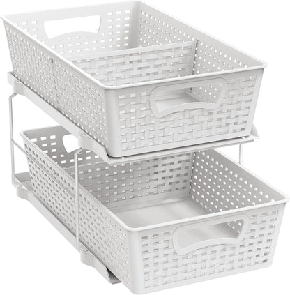 Simple Houseware 2 Tier Bathroom Organizer Tray Pull-Out Sliding Drawer, Under Sink Storage, Black