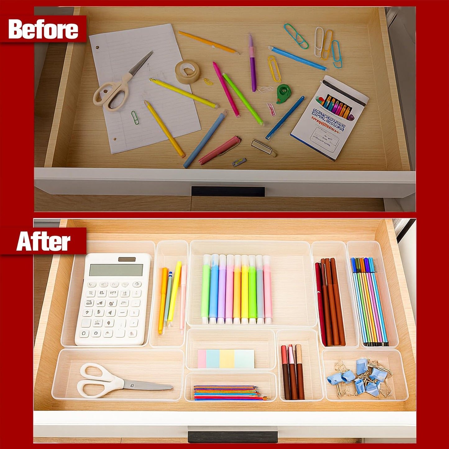 25 PCS Clear Plastic Drawer Organizers Set – Non-Slip Bin Set with Adhesive Dots, Versatile Acrylic Trays for Makeup, Jewelry, Vanity, Kitchen Gadget or Office Desk, Bathroom Stable Storage Container