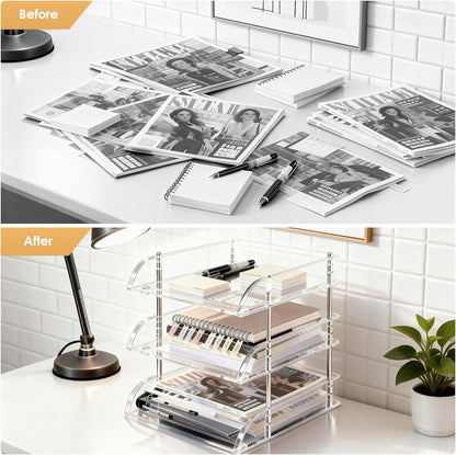 Desk Organizer and Storage,4-Tier Paper Letter Tray Organizers,Stackable Clear Desktop Organizer for Documents,Book Magazine Storage,Office Supplies, (Clear,4 Pack)
