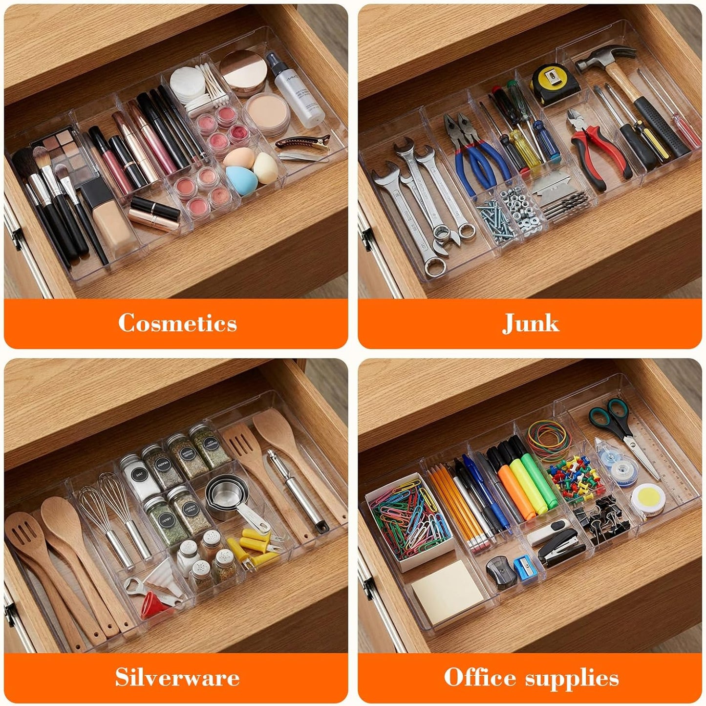 Briwooody 1 Pcs Large Expandable Acrylic Drawer Organizers, Grid Adjustable Drawer, Dividers Organizer for Desk, Makeup, Jewelry, Office, Kitchen Supplies (Clear,5 Compartments)