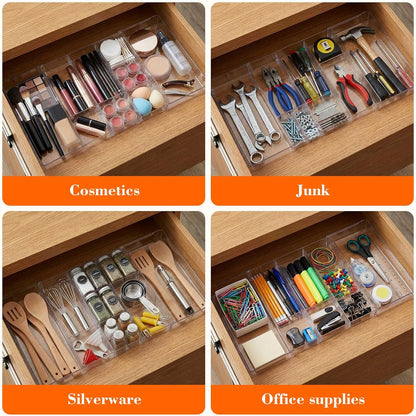 Briwooody 1 Pcs Large Expandable Acrylic Drawer Organizers, Grid Adjustable Drawer, Dividers Organizer for Desk, Makeup, Jewelry, Office, Kitchen Supplies (Clear,5 Compartments)