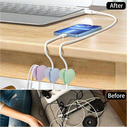 40 Pcs Cable Holder Cord Clips, Adhesive Wire Cord Holder Heart Cable Organizer Clips for Desk, Home, Office, Car, Nightstand (Pink Blue Green Purple)
