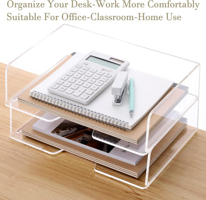 HeZone Paper Organizer Letter Tray, Clear Acrylic Paper Tray, School Teacher Office Supplies Organization, Stackable Desk File Organizer, Classroom Decor and Accessories-2 Pack…