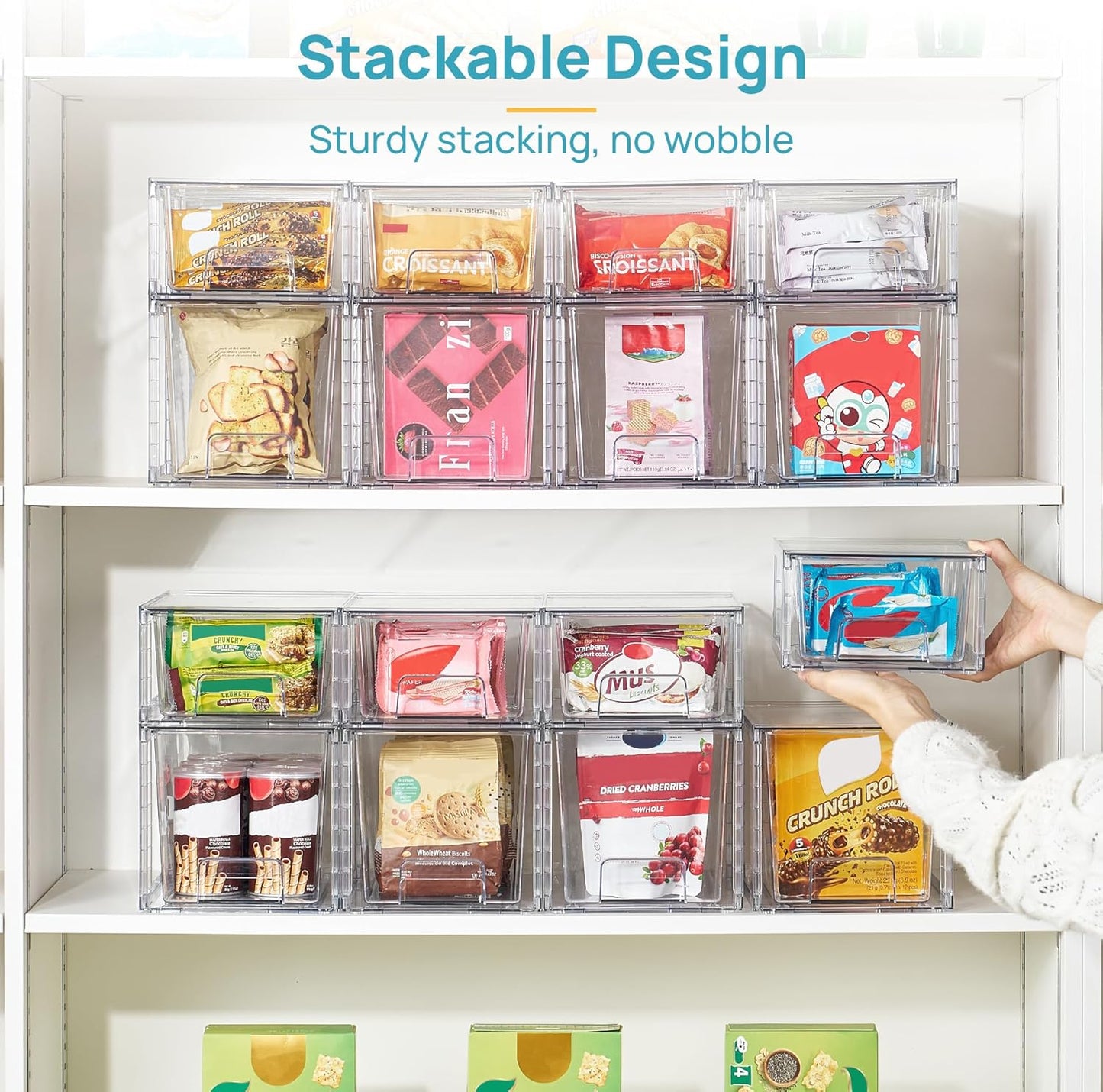 Vtopmart 4 Pack Clear Stackable Storage Drawers,Under Sink and Kitchen Organizers Storage,Easy to Assemble Plastic Drawers for Baby Bottle,Medicine, Bathroom,Cabinet and Pantry Organization