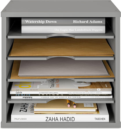 Ballucci File Organizer Paper Sorter, 5 Tier Adjustable Shelves Office Desk Organizer, 13 5/8" x 9 1/4" x 12", Black