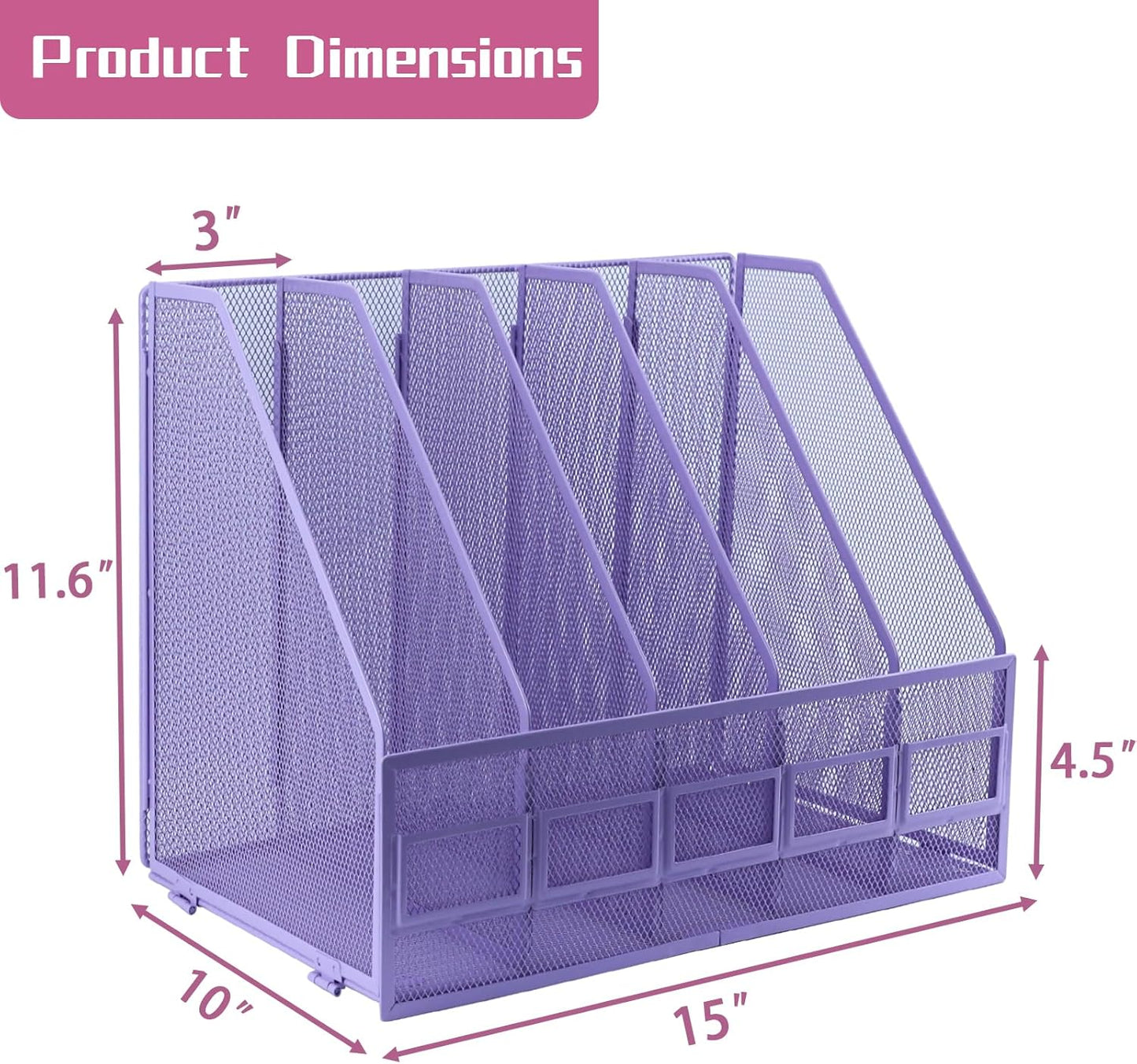 Desk Organizers, Metal Magazine File Holder with 5 Vertical Compartments Rack Binder File Organizer for Office Supplies, Home Workspace - Black