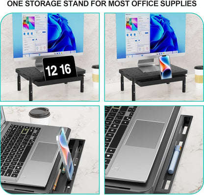 WALI Computer Monitor Stand with Storage, Desk Monitor Riser 3 Height Adjustable, Laptop Riser with Airflow Vents, Desk Organizer for Computer, Laptop, Printer (PTT002-B), 1 Pack, Black