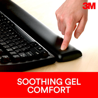 3M™ Compact Gel Wrist Rest for Keyboards, Soothing Gel Comfort, Product Protection, 18" Wide, Black
