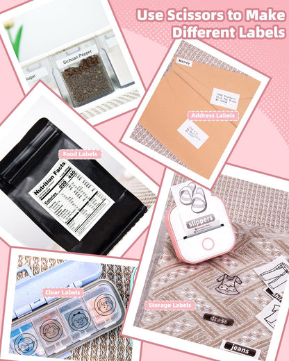 Memoking Sticker Maker - T02 Mini Sticker Printer Wireless Inkless Label Maker Portable Thermal Printer for Student Birthday Gift, Impresora Portátil for Note, DIY, Compatible with iOS & Android, Pink