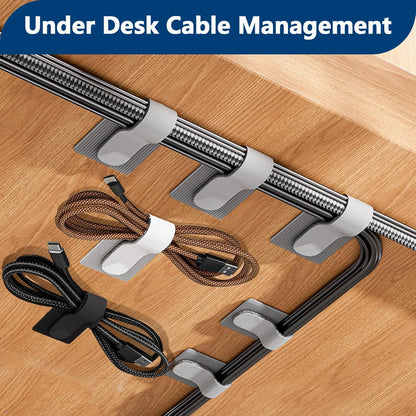 Abnii 50 PCS Hook and Loop Cable Ties, Under Desk Cable Management, Self Adhesive Cable Tidy Clips Straps, Sticky-Back Cord Organizer, Wire Organizer for TV PC Laptop Ethernet Desktop, Black