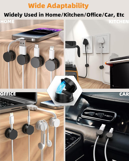 6 Pack Magnetic Cable Organizer, 360° Adjustable Cord Holder, No-Residue Nano Acrylic Adhesive Cord Clips Charger Cable Management for Office Home Desk Phone Car Wall Desktop Nightstand(White)