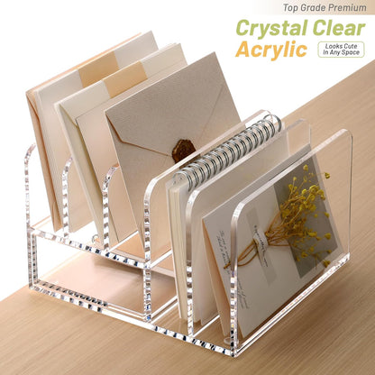 SANRUI 3 Compartments Mail Organizer Letter Holder for Desk ,Vertical Letter Holder,File Sorter Acrylic Desk Organizer Office Supplies,Clear