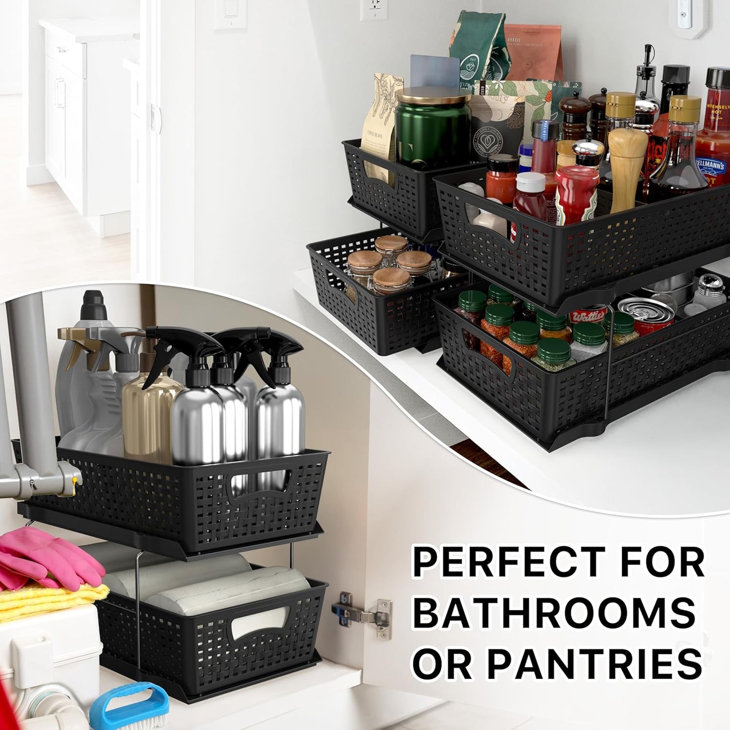 Simple Houseware 2 Tier Bathroom Organizer Tray Pull-Out Sliding Drawer, Under Sink Storage, Black
