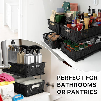 Simple Houseware 2 Tier Bathroom Organizer Tray Pull-Out Sliding Drawer, Under Sink Storage, Black